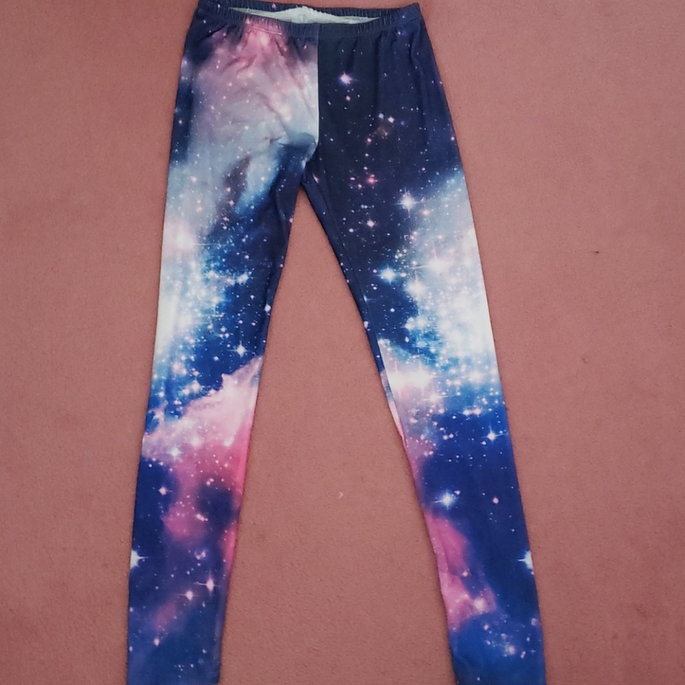 Galaxy galactic stars leggings pink blue and white